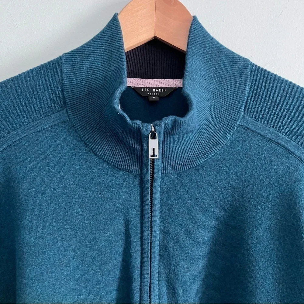 Men’s Ted Baker London Pullover 1/3 Zip Ribbed Sweater Teal Business Casual